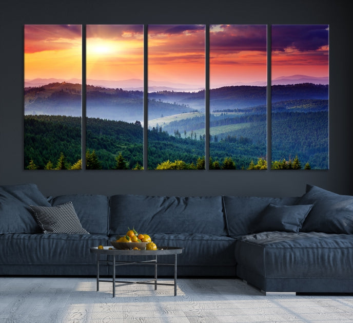 Amazing Sunset over Hills Mountain Landscape Canvas Wall Art Print Home Gift