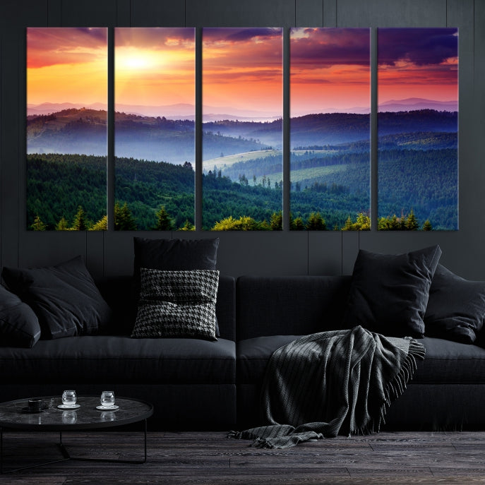 Amazing Sunset over Hills Mountain Landscape Canvas Wall Art Print Home Gift