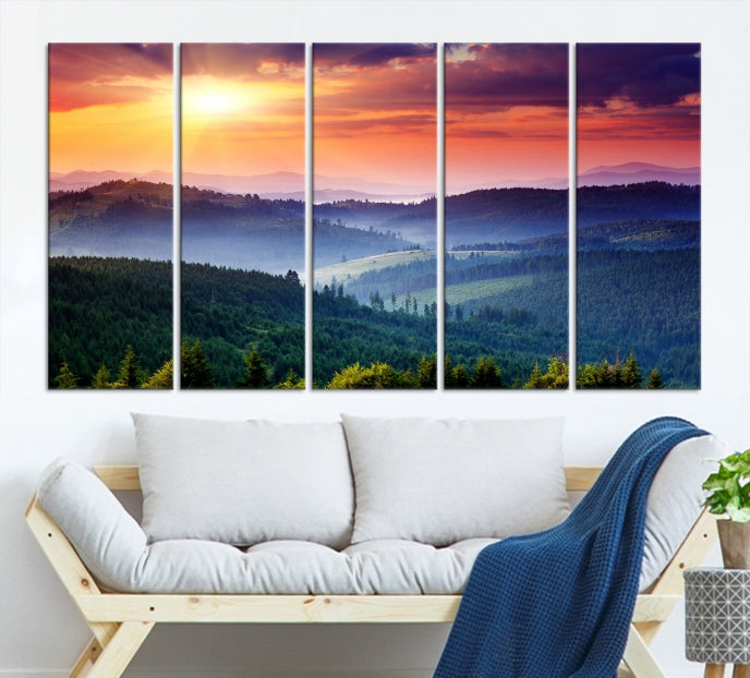 Amazing Sunset over Hills Mountain Landscape Canvas Wall Art Print Home Gift