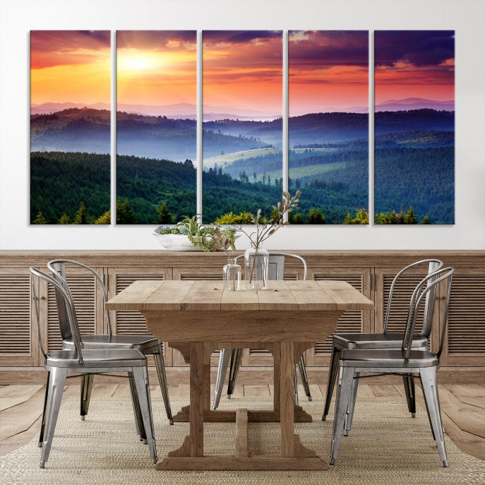 Amazing Sunset over Hills Mountain Landscape Canvas Wall Art Print Home Gift