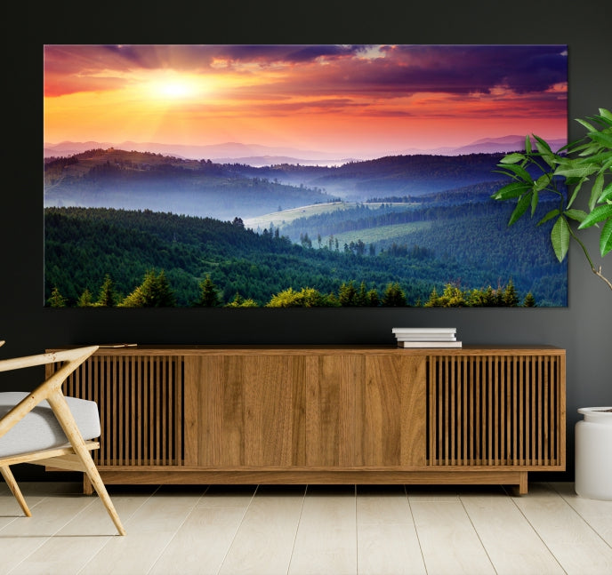 Amazing Sunset over Hills Mountain Landscape Canvas Wall Art Print Home Gift