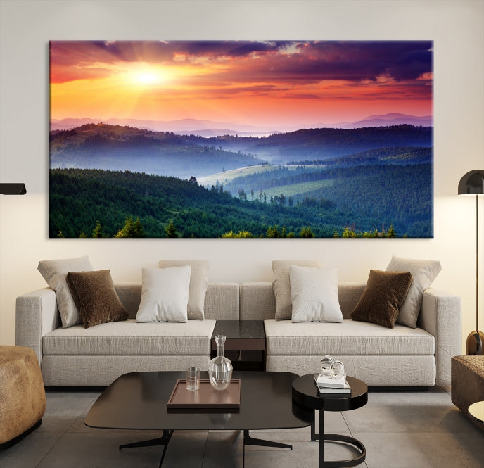 Amazing Sunset over Hills Mountain Landscape Canvas Wall Art Print Home Gift