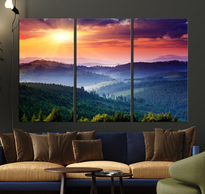 Amazing Sunset over Hills Mountain Landscape Canvas Wall Art Print Home Gift