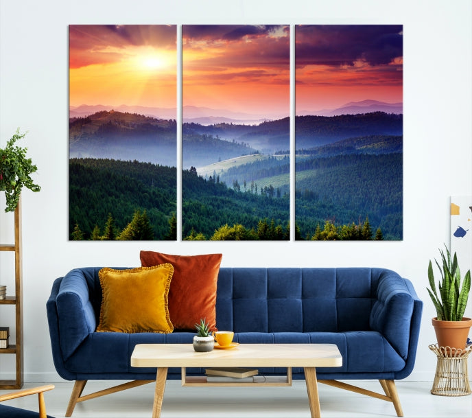 Amazing Sunset over Hills Mountain Landscape Canvas Wall Art Print Home Gift