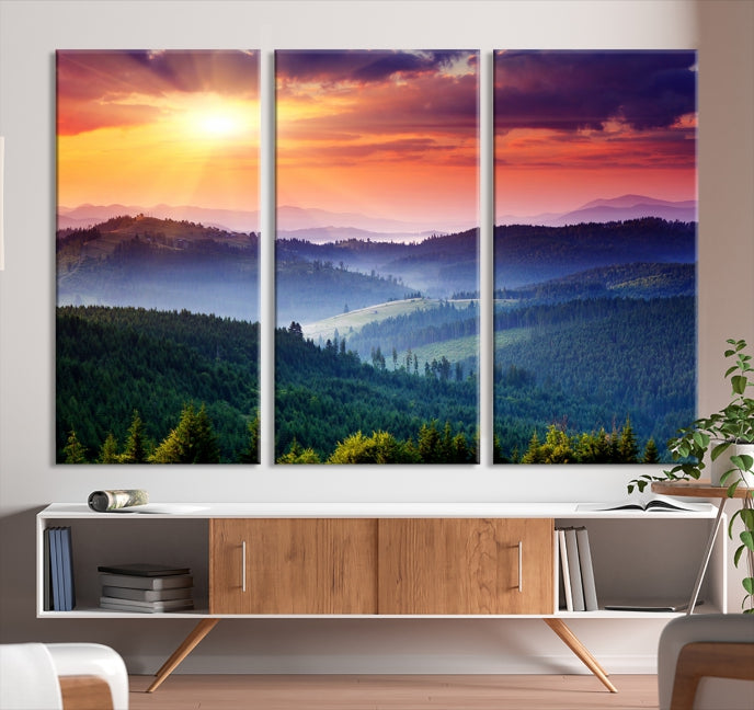 Amazing Sunset over Hills Mountain Landscape Canvas Wall Art Print Home Gift