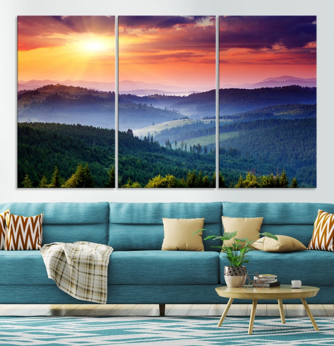 Amazing Sunset over Hills Mountain Landscape Canvas Wall Art Print Home Gift