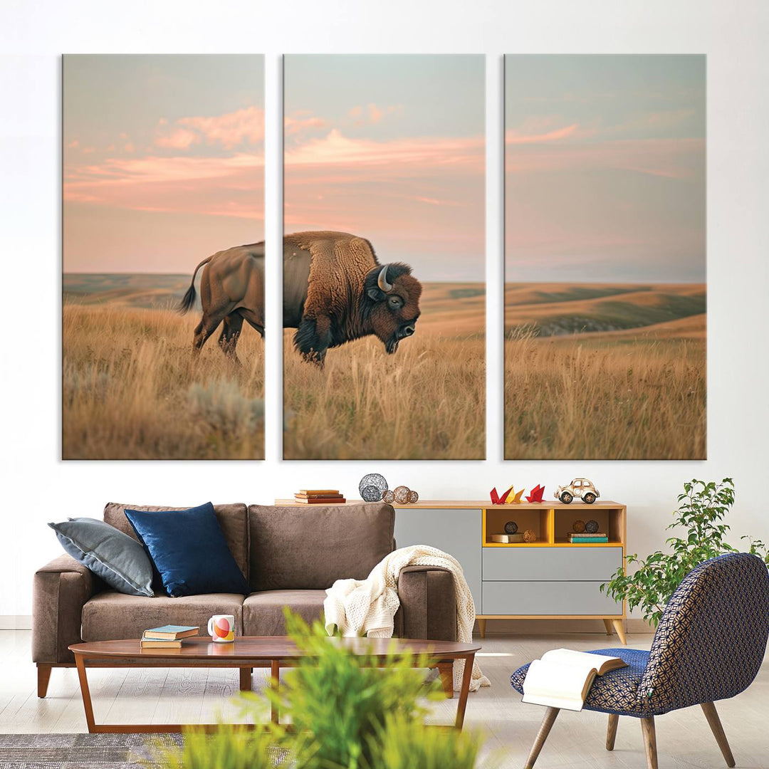 American Bison Wall Art Print for Farmhouse Wall Decor, Western Canvas Print