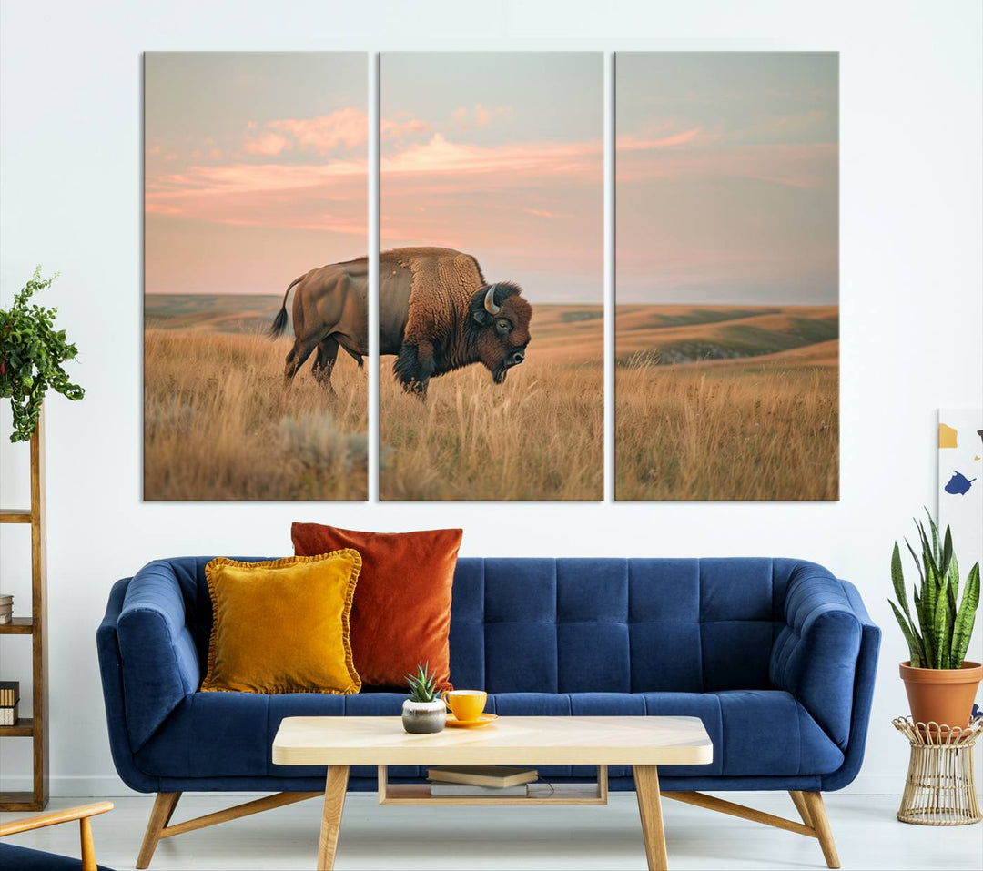 American Bison Wall Art Print for Farmhouse Wall Decor, Western Canvas Print