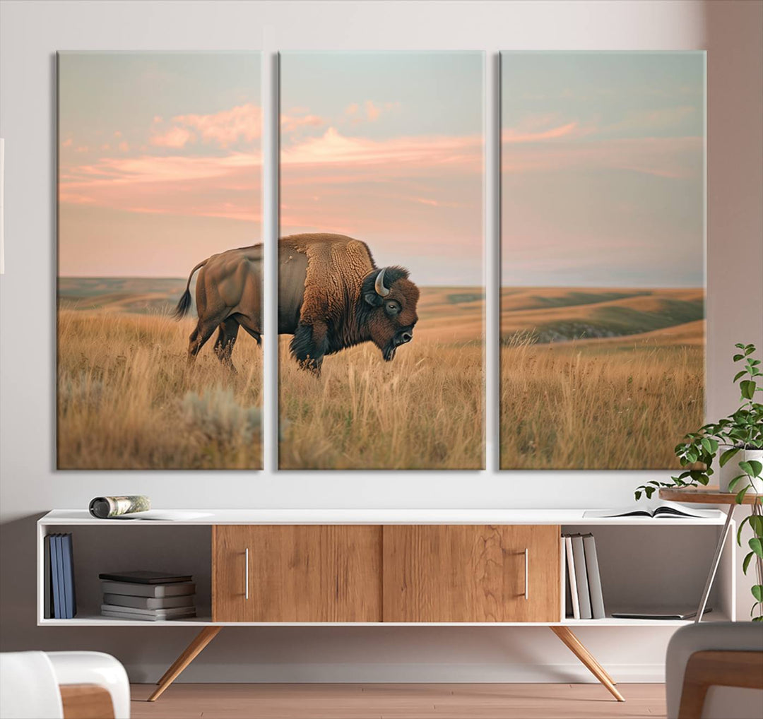 American Bison Wall Art Print for Farmhouse Wall Decor, Western Canvas Print