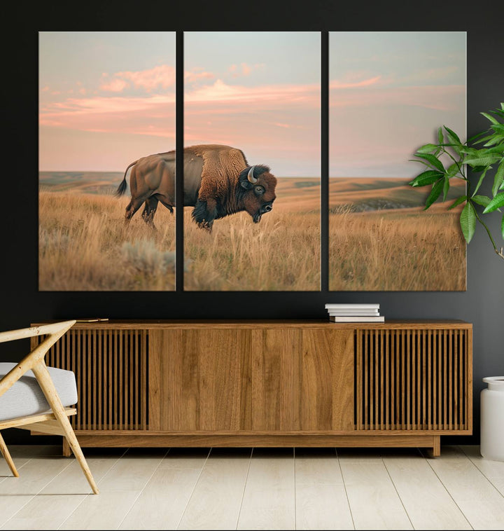 American Bison Wall Art Print for Farmhouse Wall Decor, Western Canvas Print