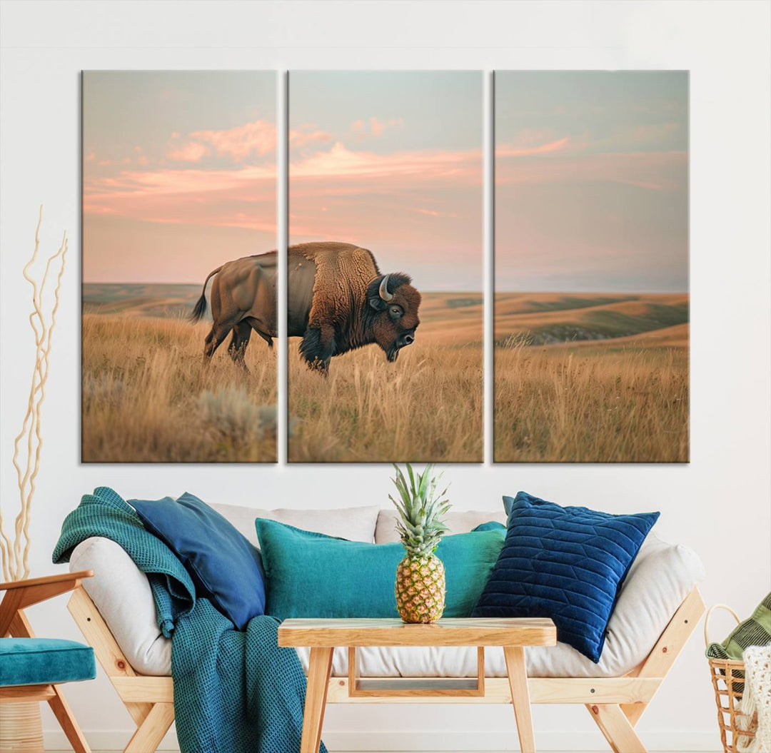 American Bison Wall Art Print for Farmhouse Wall Decor, Western Canvas Print