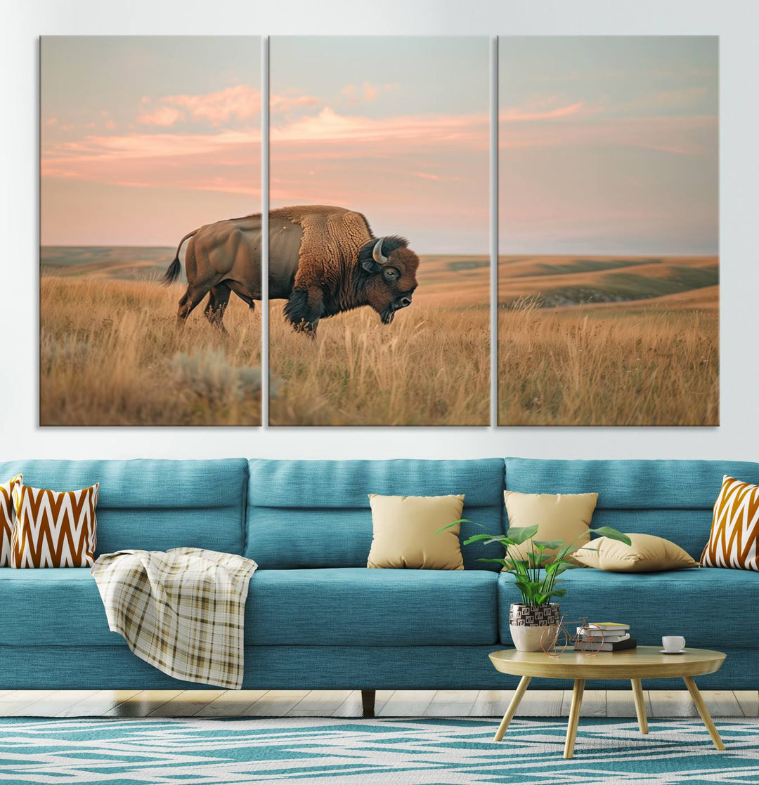 American Bison Wall Art Print for Farmhouse Wall Decor, Western Canvas Print