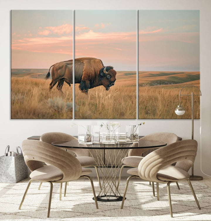 American Bison Wall Art Print for Farmhouse Wall Decor, Western Canvas Print