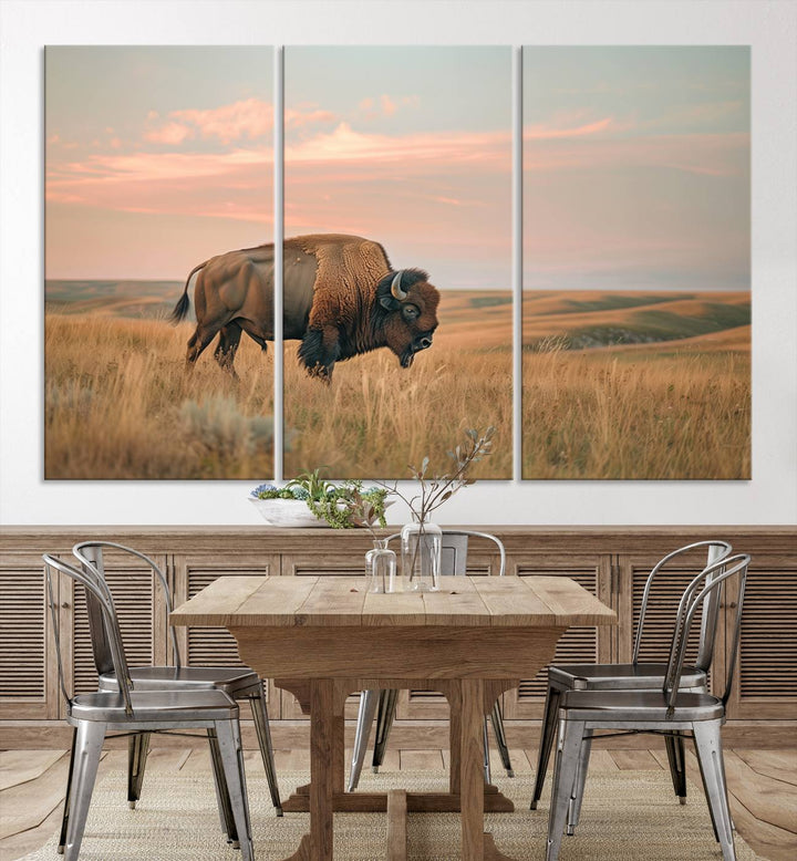 American Bison Wall Art Print for Farmhouse Wall Decor, Western Canvas Print