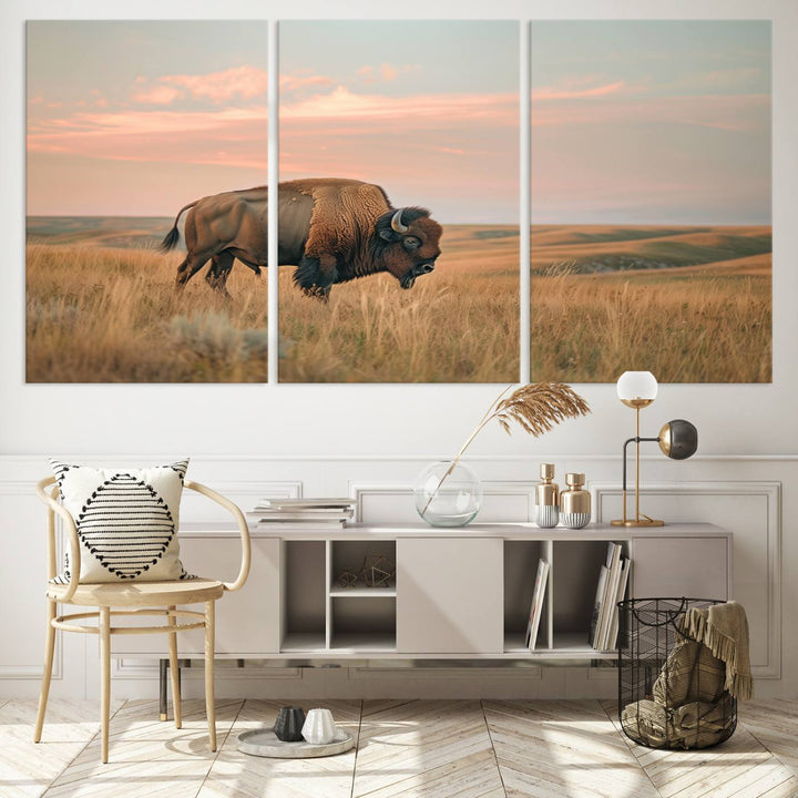 American Bison Wall Art Print for Farmhouse Wall Decor, Western Canvas Print