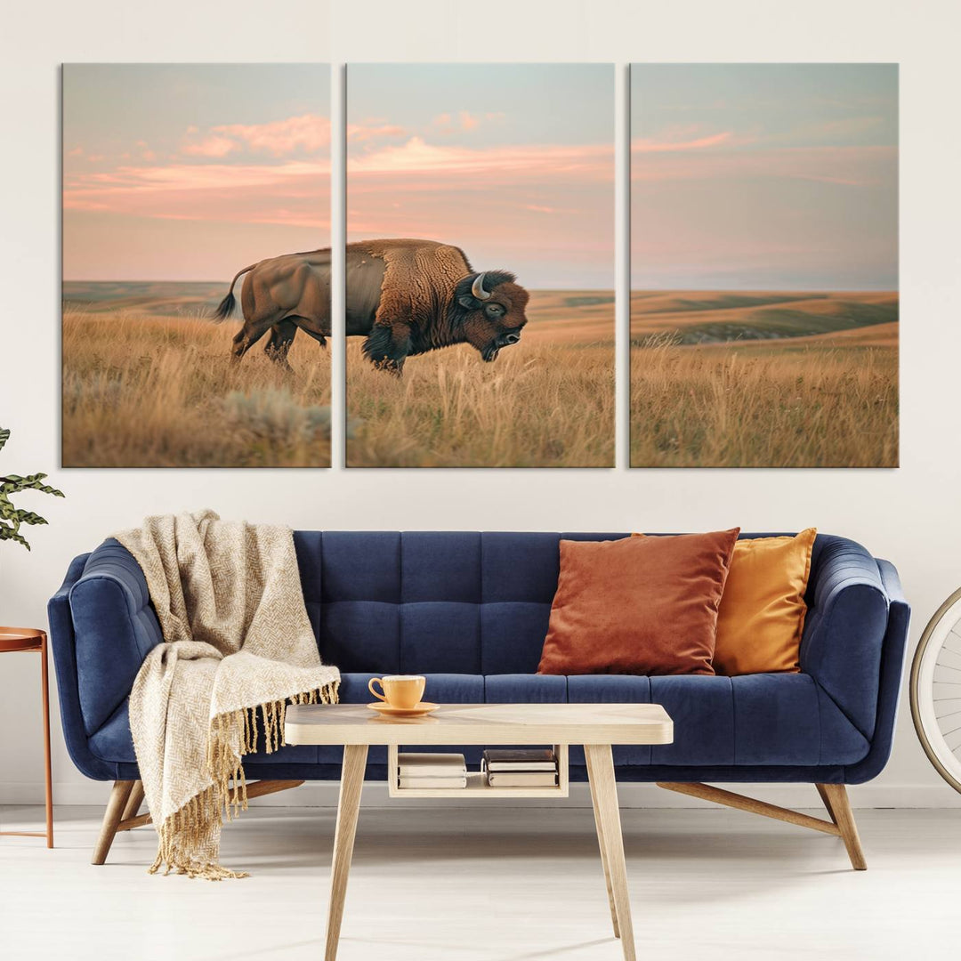 American Bison Wall Art Print for Farmhouse Wall Decor, Western Canvas Print