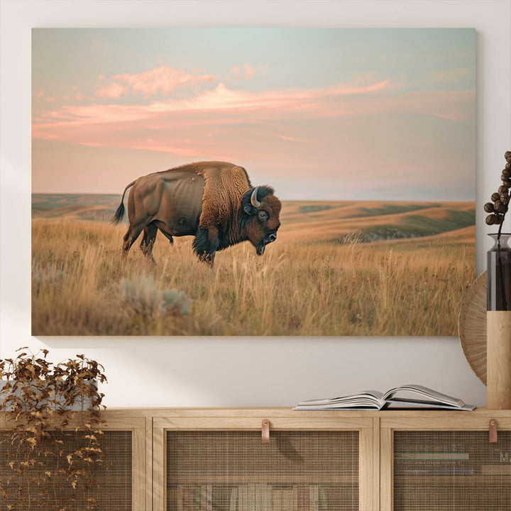 American Bison Wall Art Print for Farmhouse Wall Decor, Western Canvas Print