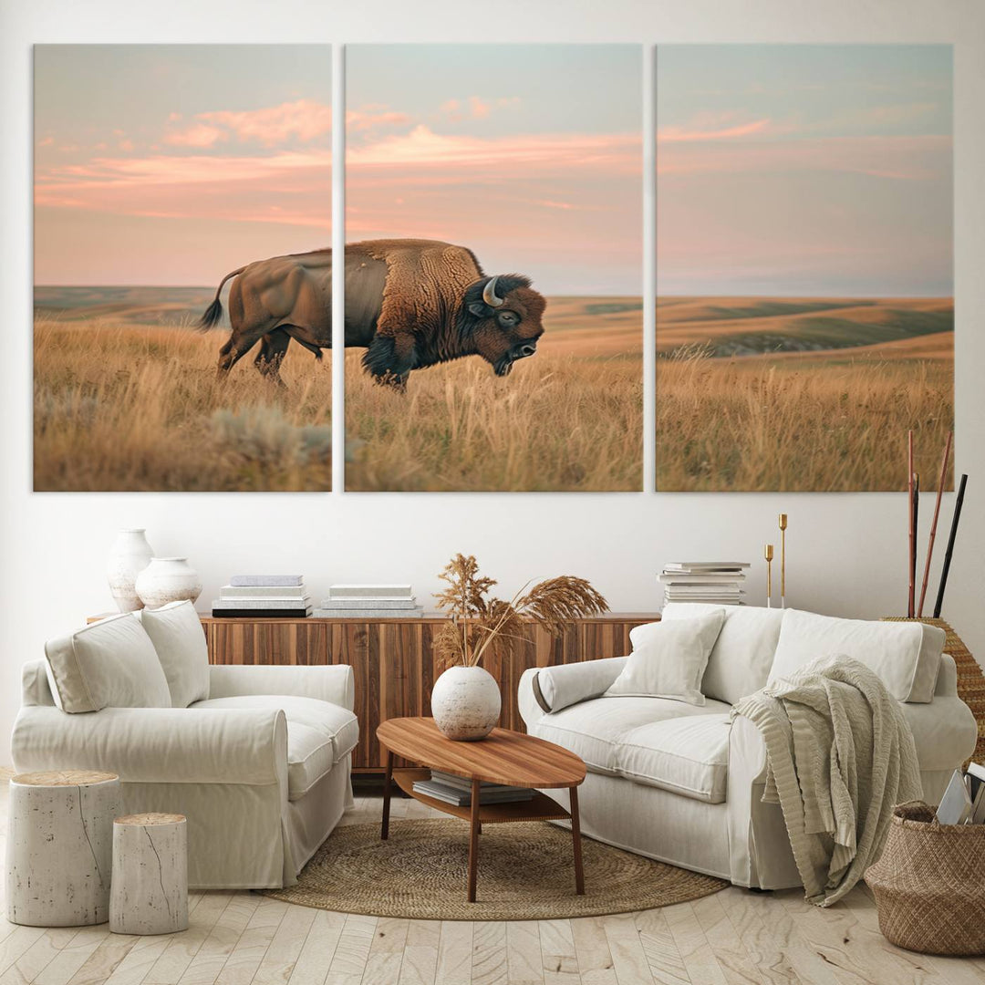 American Bison Wall Art Print for Farmhouse Wall Decor, Western Canvas Print