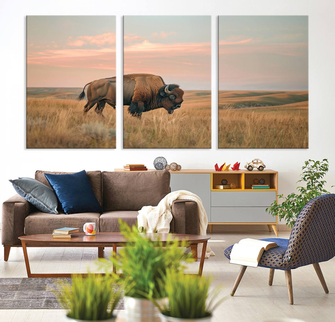 American Bison Wall Art Print for Farmhouse Wall Decor, Western Canvas Print