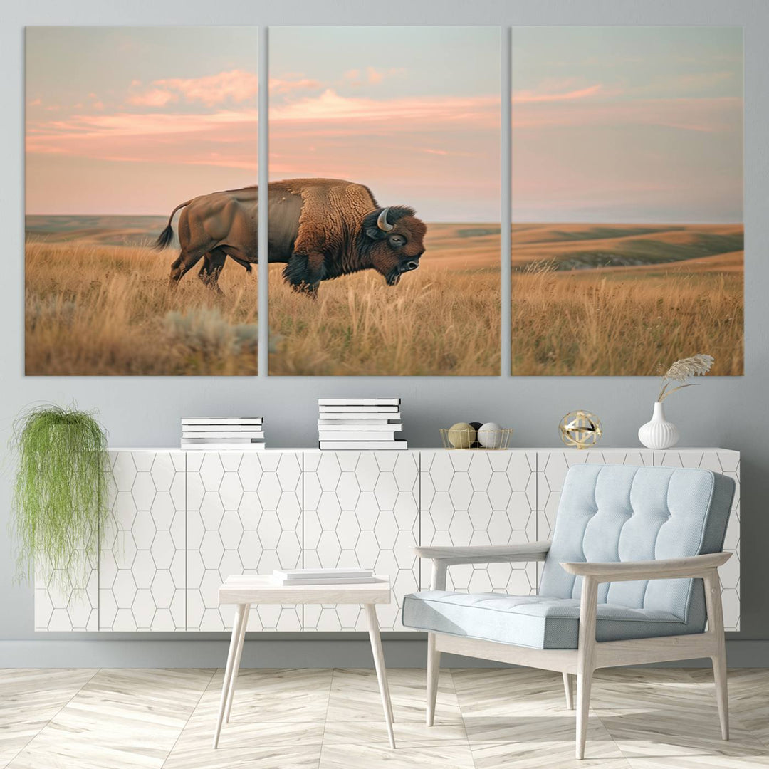 American Bison Wall Art Print for Farmhouse Wall Decor, Western Canvas Print