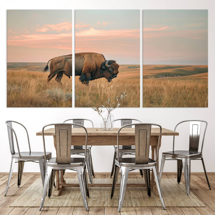 American Bison Wall Art Print for Farmhouse Wall Decor, Western Canvas Print