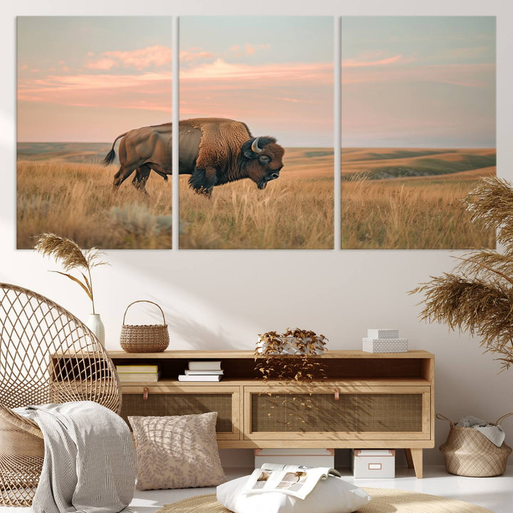 American Bison Wall Art Print for Farmhouse Wall Decor, Western Canvas Print