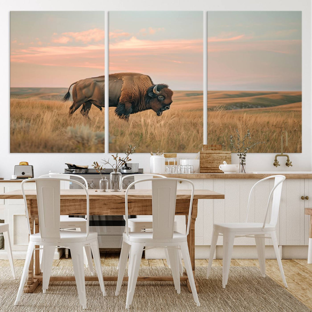 American Bison Wall Art Print for Farmhouse Wall Decor, Western Canvas Print