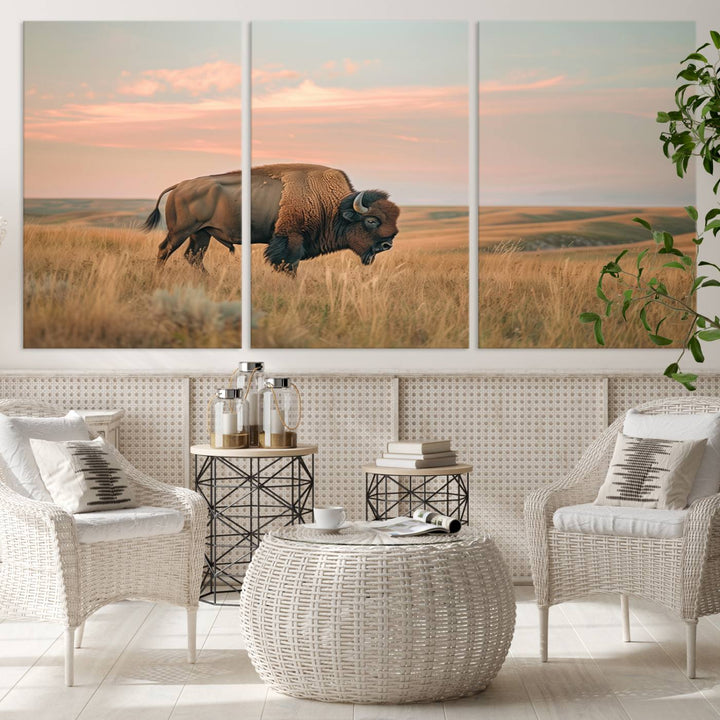 American Bison Wall Art Print for Farmhouse Wall Decor, Western Canvas Print