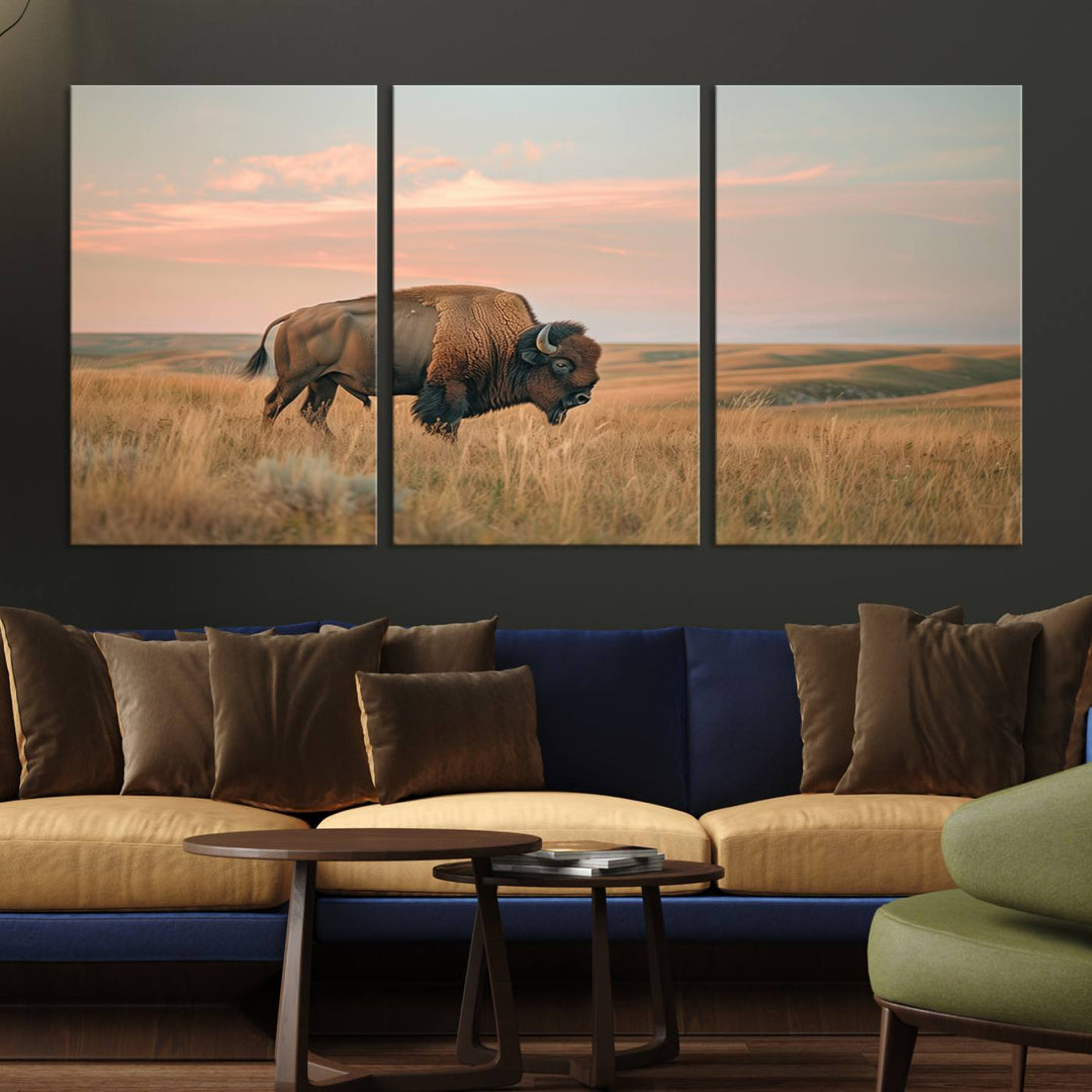 American Bison Wall Art Print for Farmhouse Wall Decor, Western Canvas Print