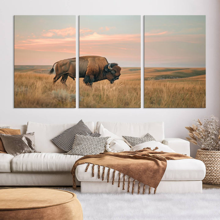 American Bison Wall Art Print for Farmhouse Wall Decor, Western Canvas Print