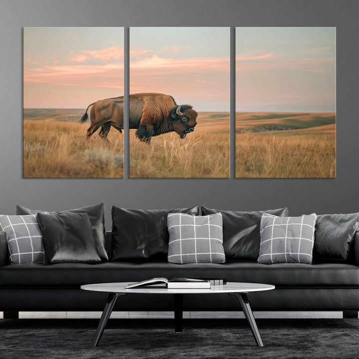 American Bison Wall Art Print for Farmhouse Wall Decor, Western Canvas Print