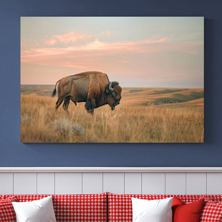 American Bison Wall Art Print for Farmhouse Wall Decor, Western Canvas Print