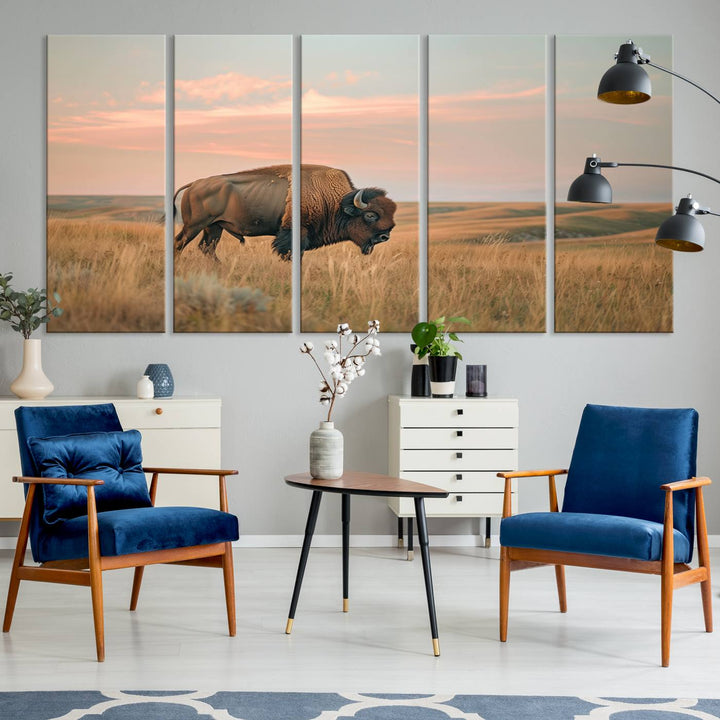 American Bison Wall Art Print for Farmhouse Wall Decor, Western Canvas Print