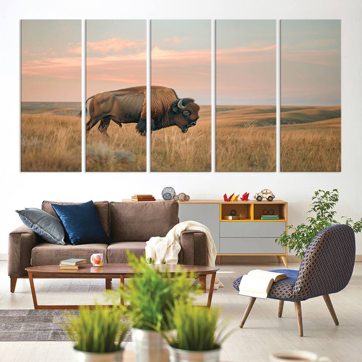 American Bison Wall Art Print for Farmhouse Wall Decor, Western Canvas Print