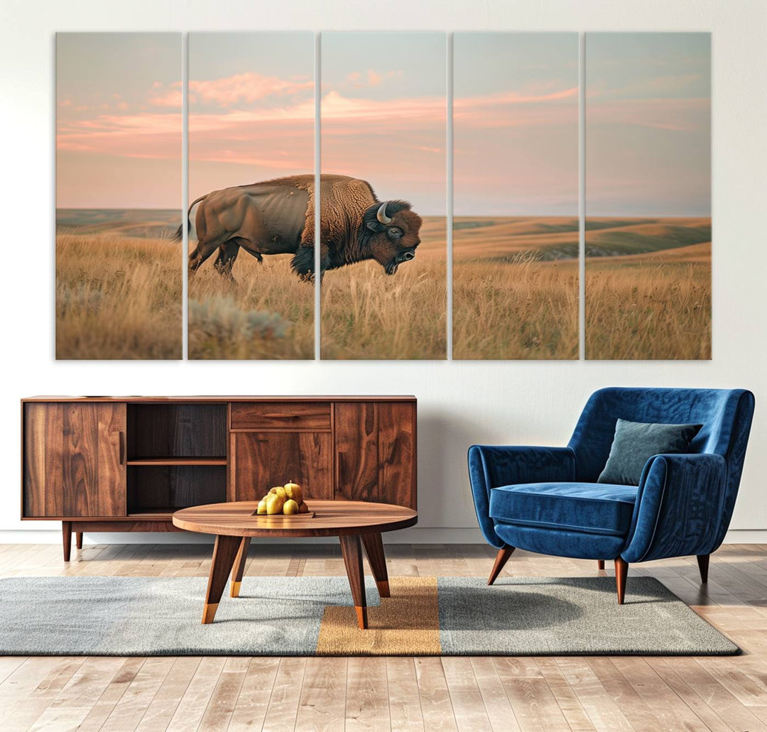 American Bison Wall Art Print for Farmhouse Wall Decor, Western Canvas Print