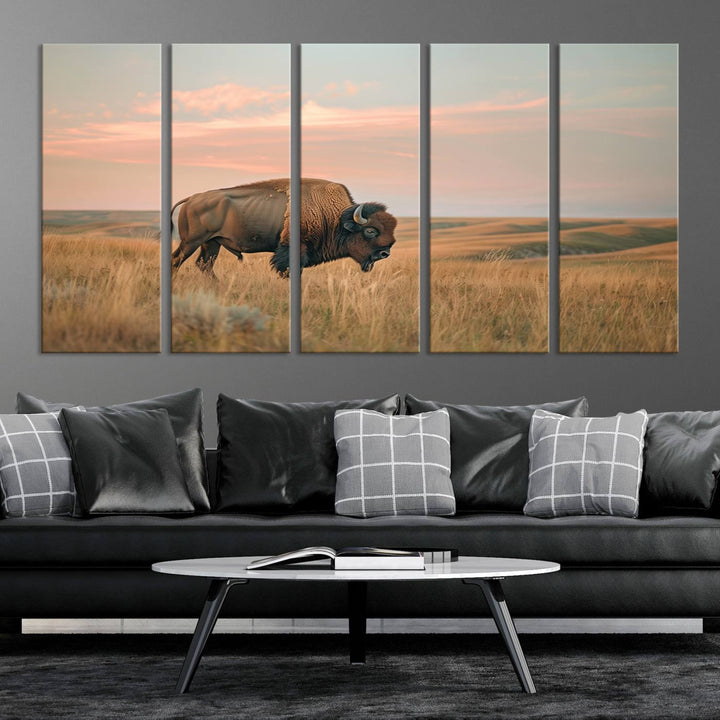 American Bison Wall Art Print for Farmhouse Wall Decor, Western Canvas Print