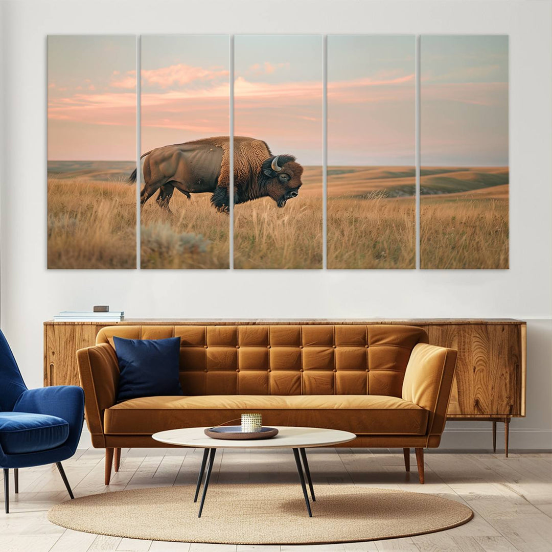 American Bison Wall Art Print for Farmhouse Wall Decor, Western Canvas Print