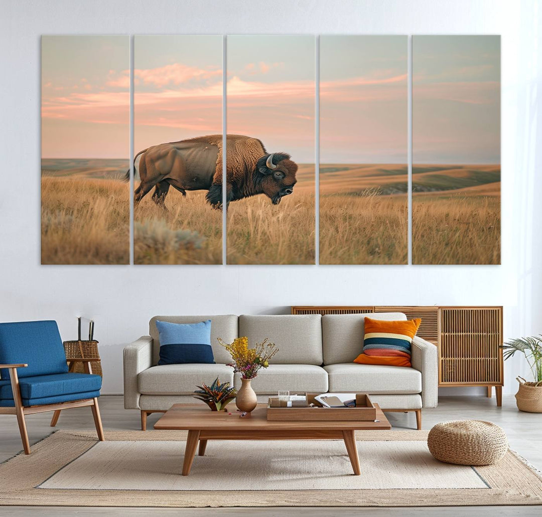 American Bison Wall Art Print for Farmhouse Wall Decor, Western Canvas Print