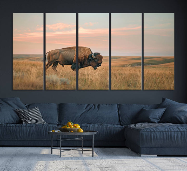 American Bison Wall Art Print for Farmhouse Wall Decor, Western Canvas Print