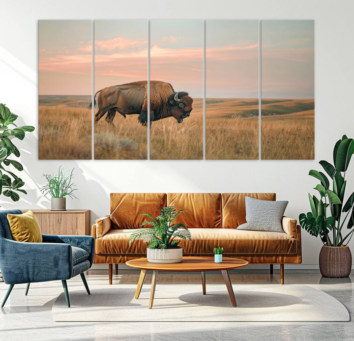 American Bison Wall Art Print for Farmhouse Wall Decor, Western Canvas Print