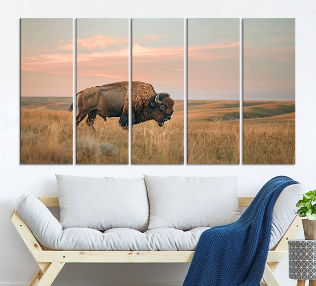 American Bison Wall Art Print for Farmhouse Wall Decor, Western Canvas Print