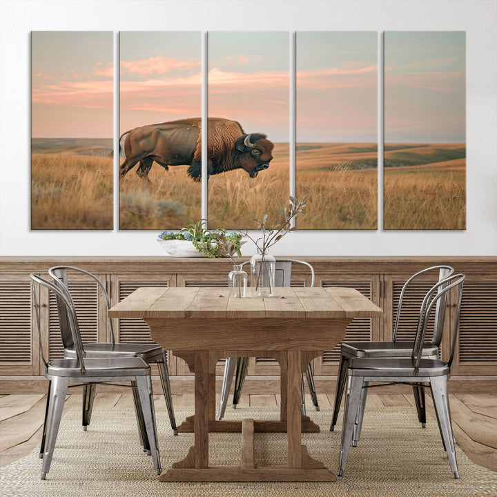 American Bison Wall Art Print for Farmhouse Wall Decor, Western Canvas Print