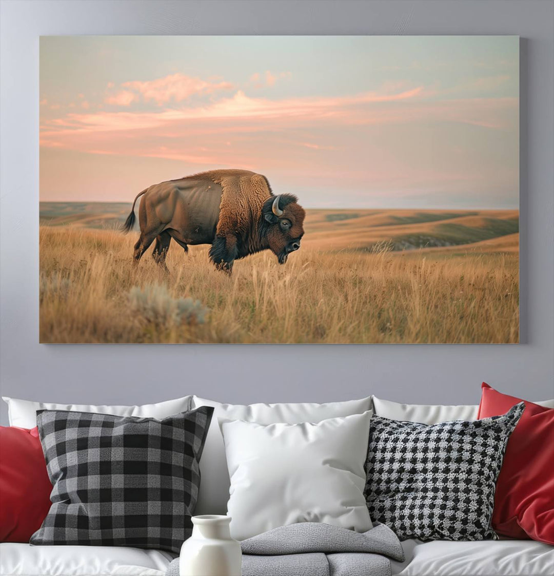 American Bison Wall Art Print for Farmhouse Wall Decor, Western Canvas Print