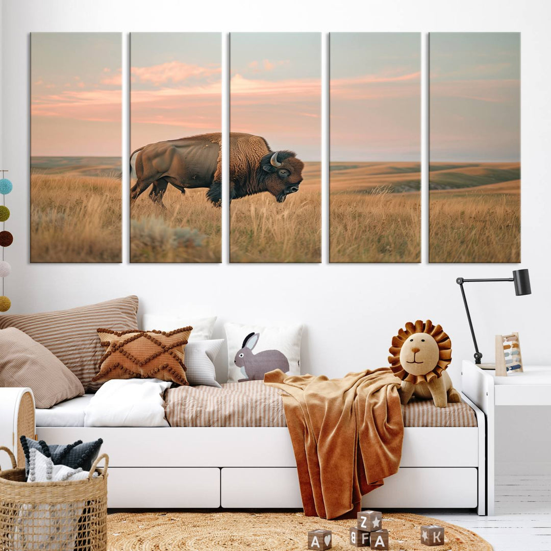 American Bison Wall Art Print for Farmhouse Wall Decor, Western Canvas Print