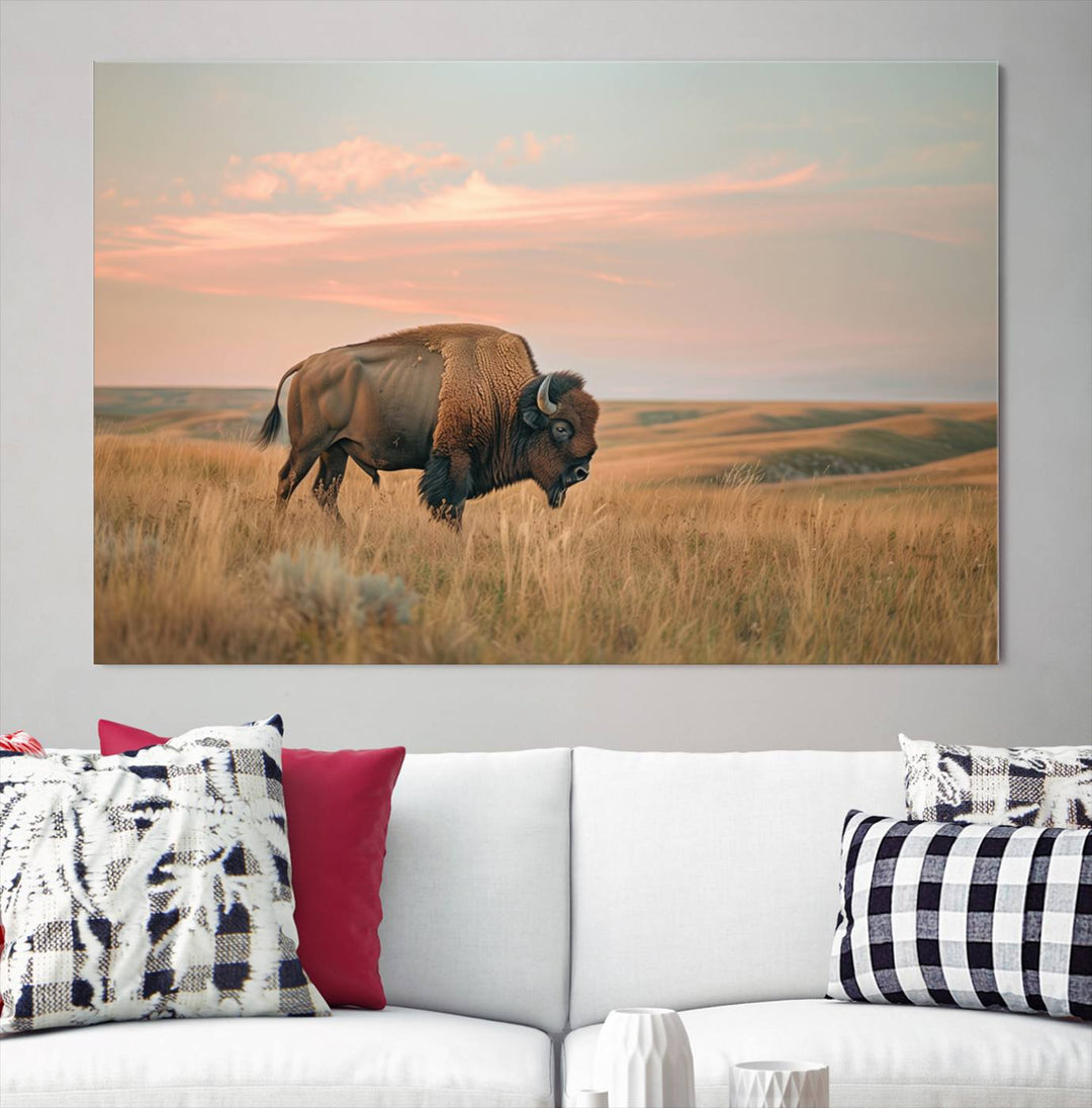 American Bison Wall Art Print for Farmhouse Wall Decor, Western Canvas Print