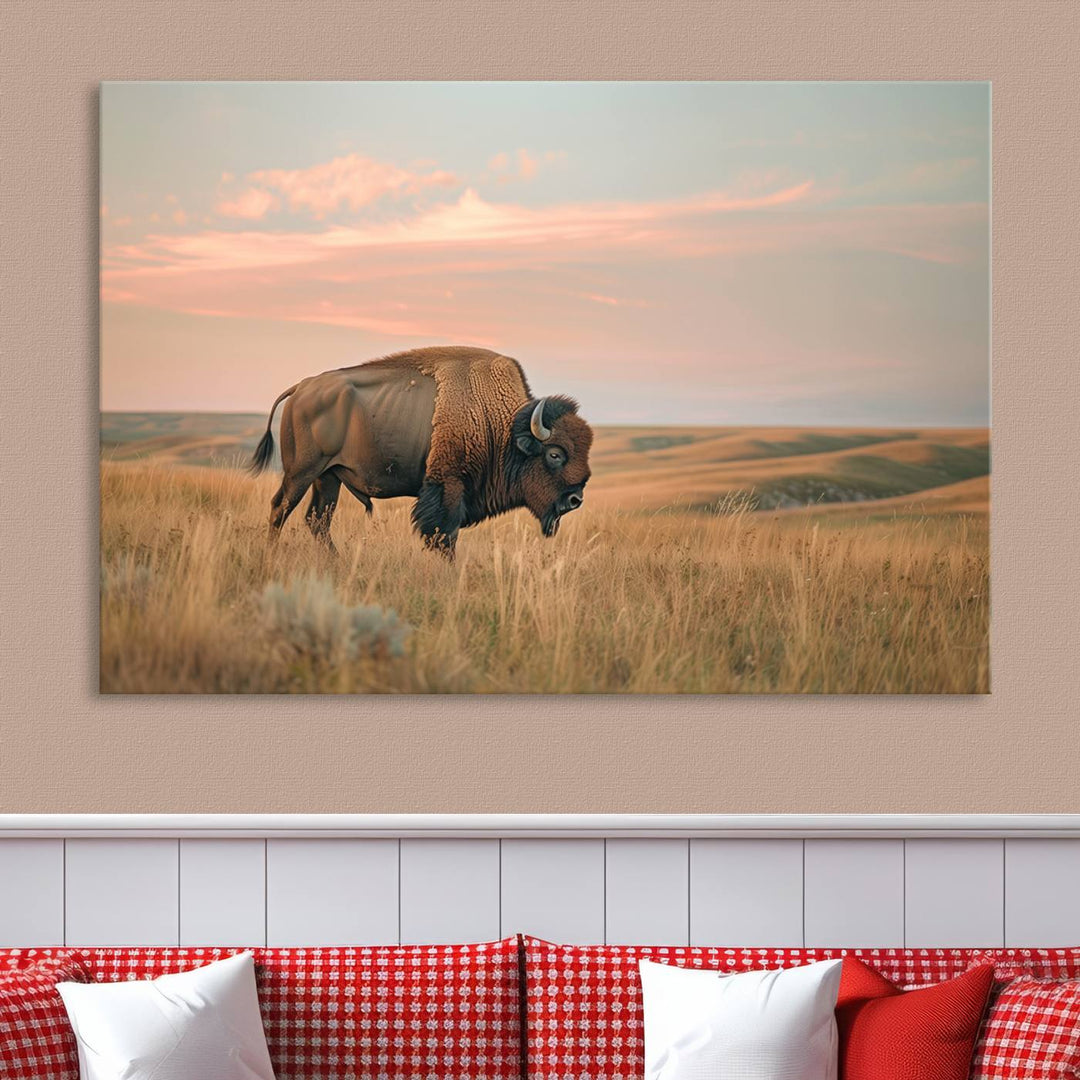 American Bison Wall Art Print for Farmhouse Wall Decor, Western Canvas Print