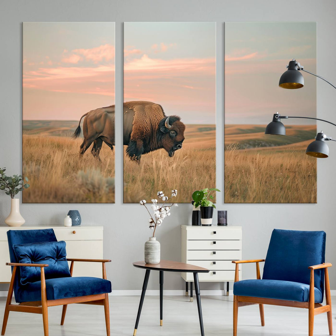 American Bison Wall Art Print for Farmhouse Wall Decor, Western Canvas Print