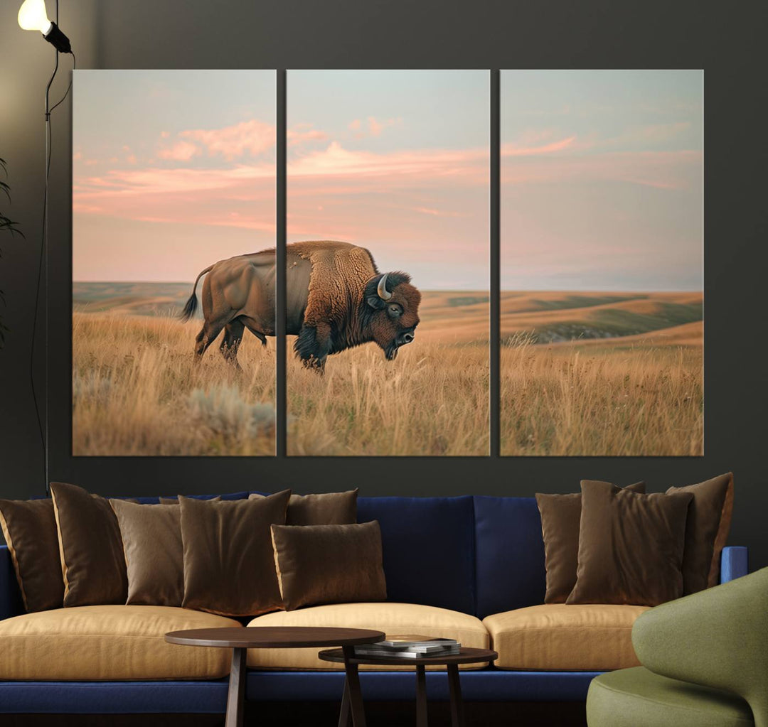 American Bison Wall Art Print for Farmhouse Wall Decor, Western Canvas Print