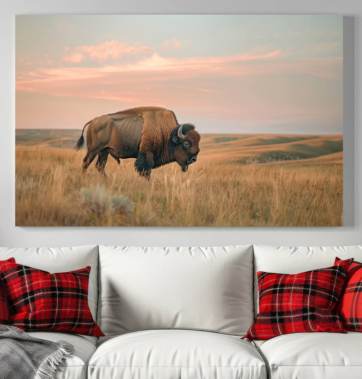 American Bison Wall Art Print for Farmhouse Wall Decor, Western Canvas Print