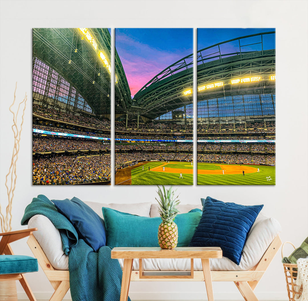 American Family Field Wall Art Print Miller Park Stadium Canvas Print Baseball Wall Art, MLB Wall Decor Baseball Lover Gifts Dorm Wall Decor